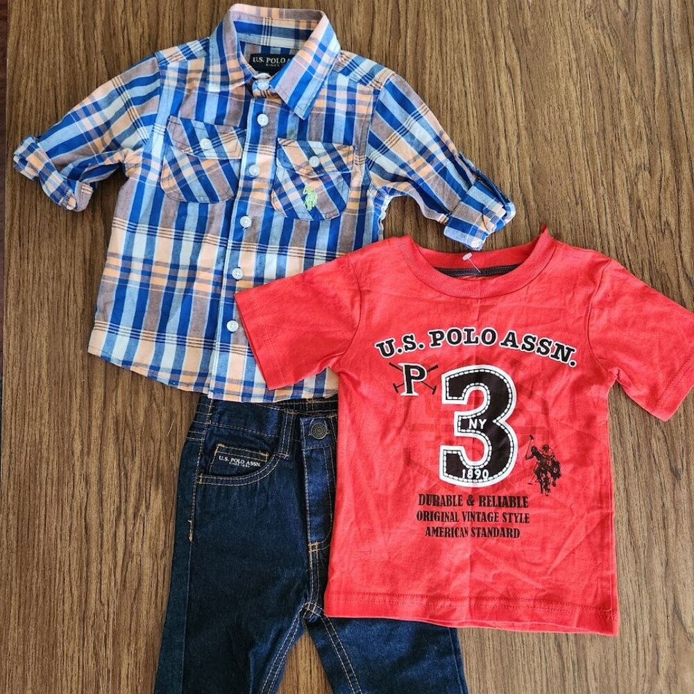 U.S. Polo Assn. Jeans Outfit Bundle 3 Piece Set Lot Long Sleeve Shirt Short